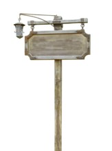Wooden historic signpost isolated in white back