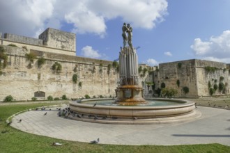 Waterspout fountain at the Convent of Saint Francis of Paola in Lecce, a city in Apulia, Italy