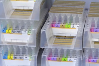 Closeup shot of medical sample racks