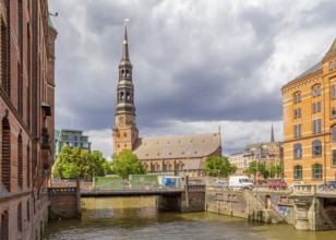 Scenery at the Speicherstadt, a historic warehouse district in Hamburg, Germany
