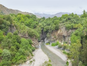 High angle scenery at the entrance of the Alcantara Gorges in Sicily, Italy