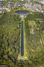 Aerial view, Benrath Castle with castle park and castle pond, Benrath, Düsseldorf, Ruhr area, North