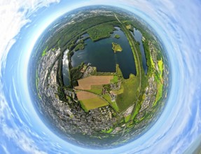 Aerial photo, Elbsee and Unterbacher See with forest area, motorway A46 at Hasseler Forst, earth