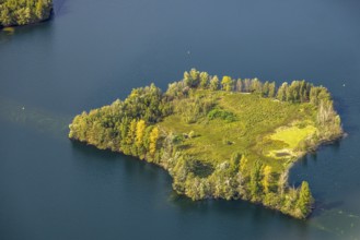Aerial view, Elbsee Island, Unterbach, Düsseldorf, Ruhr area, North Rhine-Westphalia, Germany,