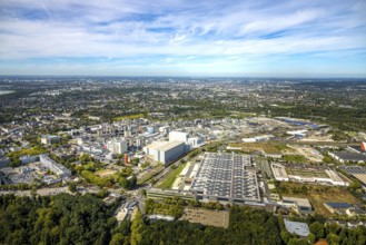 Aerial view, Henkel chemical plant area, commercial area, The Tube logistics park and business park
