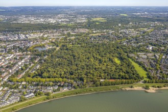 Aerial view, Benrath Castle with castle park and castle pond, Benrath, Düsseldorf, Ruhr area, North