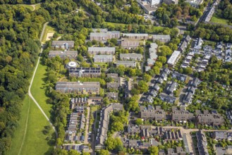 Aerial view, senior citizens' residence Haus palace gardens and terraced rental houses