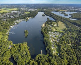 Aerial view, Unterbacher See with lido and campsite, motorway A46, Unterbach, Düsseldorf, Ruhr