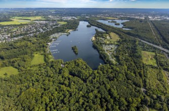 Aerial view, Unterbacher See with lido and campsite, motorway A46, Unterbach, Düsseldorf, Ruhr