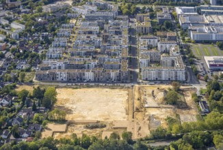 Aerial view, construction site and new building, residential area Grafental, Hohenzollernallee,