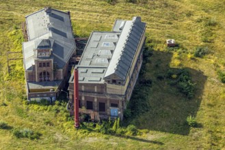 Aerial view, glassmaker's quarter, old buildings and historical sight of a former colliery,
