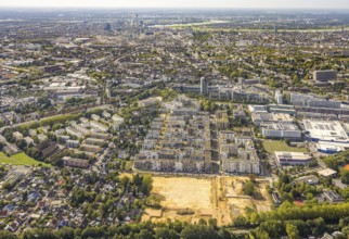Aerial view, construction site and new residential quarter Grafental, Hohenzollernallee, behind it