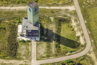 Aerial view, glassmaker's quarter, old building and historical sight of a former colliery with