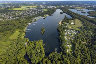 Aerial view, Unterbacher See with lido and campsite, motorway A46, Unterbach, Düsseldorf, Ruhr