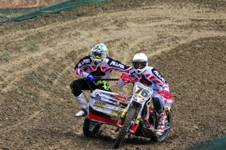 Motocross, Rudersberg, Baden-Württemberg, Germany, Europe, Rider with sidecar riding through an