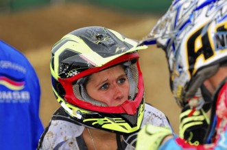 Motocross, Rudersberg, Baden-Württemberg, Germany, Europe, close-up of a woman in a motocross