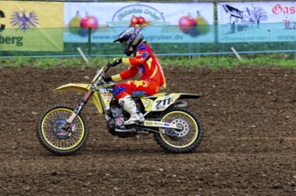 Motocross, Rudersberg, Baden-Württemberg, Germany, Europe, A rider on a yellow motorbike