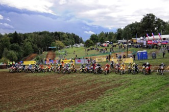 Motocross, Rudersberg, Baden-Württemberg, Germany, Europe, Riders stand side by side at the