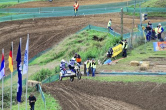 Motocross, Rudersberg, Baden-Württemberg, Germany, Europe, Motorcyclists with sidecars race on a