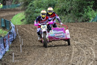 Motocross, Rudersberg, Baden-Württemberg, Germany, Europe, Two riders on a sidecar motorbike race