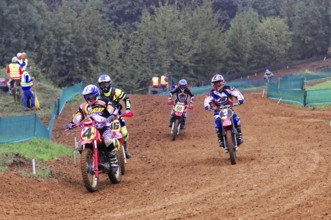 Motocross, Rudersberg, Baden-Württemberg, Germany, Europe, Group of motocross riders at a race in