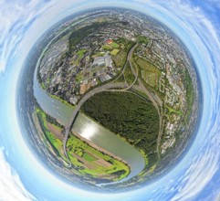 Aerial view, Fleher forest and motorway junction Düsseldorf-Bilk of the motorway A46, Fleher bridge