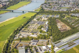 Aerial view, sewage treatment plant Düsseldorf-Süd, KDM GmbH composting plant Düsseldorf-Hamm,
