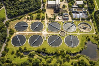 Aerial photo, sewage treatment plant, sewage treatment plant Düsseldorf-Süd, Hamm, Düsseldorf, Ruhr