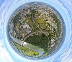 Aerial view, Fleher forest and motorway junction Düsseldorf-Bilk of the motorway A46, Fleher bridge