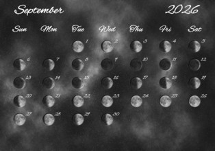 Moon Phases Calendar, September 2026 Space Background