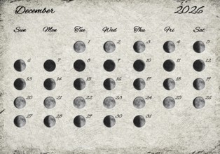 Moon Phases Calendar. December 2026 Old Paper
