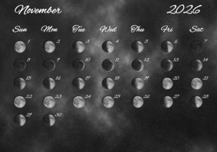 Moon Phases Calendar, November 2026 Space Background