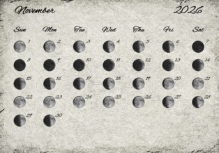 Moon Phases Calendar. November 2026 Old Paper