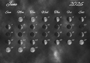 Moon Phases Calendar, June 2026 Space Background