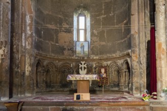 Interior view of a church with altar, windows and religious decoration, Marmashen Monastery,