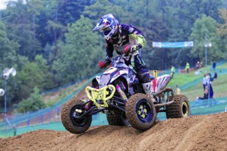 Motocross, Rudersberg, Baden-Württemberg, Germany, Europe, Quad rider jumping during an exciting