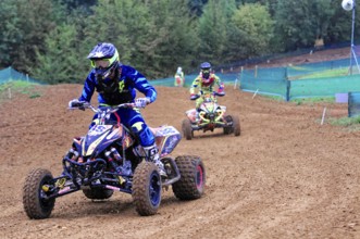 Motocross, Rudersberg, Baden-Württemberg, Germany, Europe, Two quad riders in full action during an