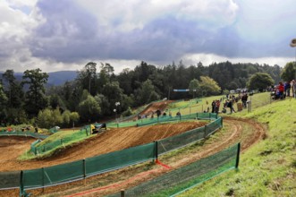 Motocross, Rudersberg, Baden-Württemberg, Germany, Europe, A winding race track in hilly terrain
