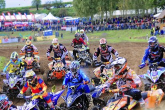 Motocross, Rudersberg, Baden-Württemberg, Germany, Europe, Many riders on quads at a race,