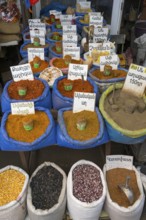 Colourful sacks full of different spices with signs and prices, Gyumri, Gyumri, Shirak province,
