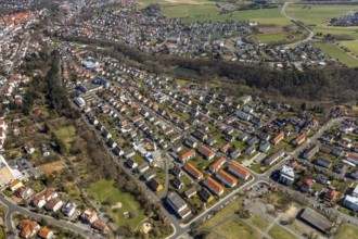 Aerial view, district and residential area at Stresemannstraße, in Bad Wildungen in Hesse. Bad