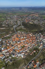 Aerial view, town centre of Wildungen with Protestant church on the town hill, in Bad Wildungen in