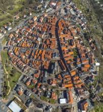 Aerial view, town centre of Wildungen with Protestant church on the town hill, in Bad Wildungen in