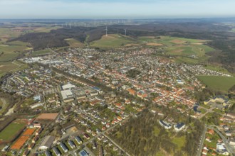 Aerial view, town church with church square and Bahnhofstraße, Große Allee, Eichenallee, Bad