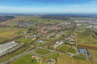 Aerial view, district Mengerinhausen in Bad Arolsen, district Waldeck-Frankenberg, Hesse, Germany,