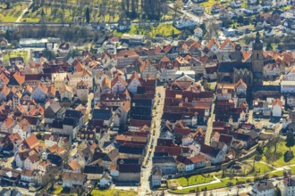 Aerial view, town centre of Wildungen with Protestant church on the town hill, in Bad Wildungen in