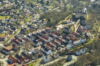 Aerial view, Altwildungen with Friedrichstein Castle in Bad Wildungen in Hesse. Bad Wildungen, spa