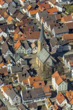 Aerial view, district Mengerinhausen in Bad Arolsen, with St-Georg-Kirche is a gothic hall church