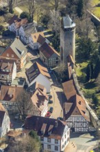 Aerial view, Tylenturm in Korbach. District town Korbach, district Waldeck-Frankenberg in Hesse,