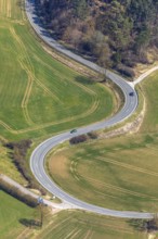 Aerial view, street curves, motorbike route Kasseler Straße L3080, in Volkmarsen, district